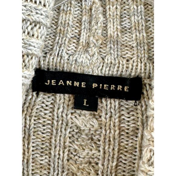 Jean Pierre Size Large Sweater Cable Knit Turtle Neck Long Line Cream Brown - Picture 3 of 10